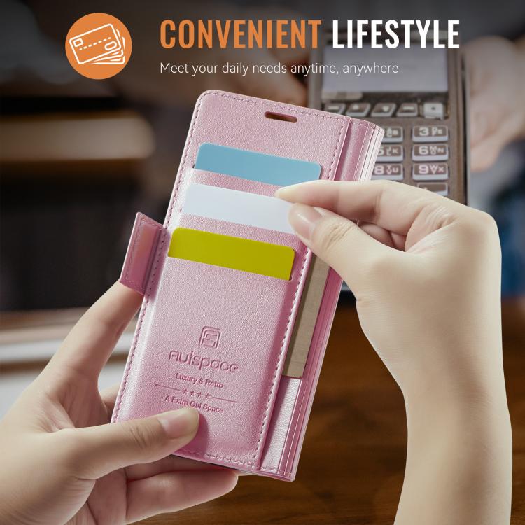 For iPhone Air AutSpace A11 Side Buckle MagSafe Magnetic RFID Phone Leather Case(Rose Gold) - iPhone Air Cases by AutSpace | Online Shopping UK | buy2fix