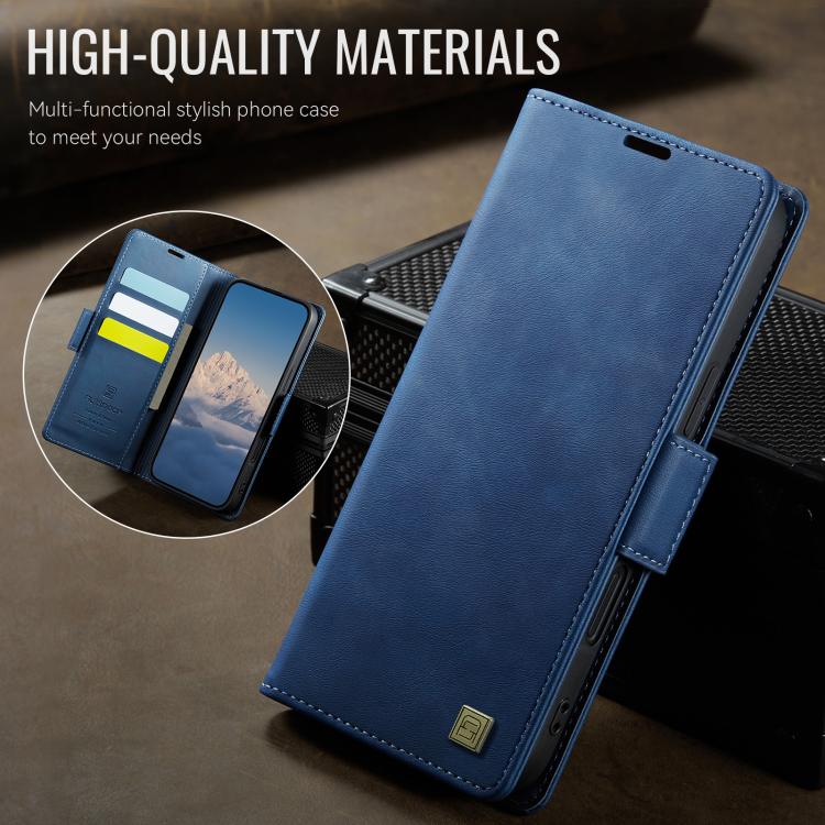 For iPhone 17 AutSpace A11 Side Buckle MagSafe Magnetic RFID Phone Leather Case(Blue) - iPhone 17 Cases by AutSpace | Online Shopping UK | buy2fix