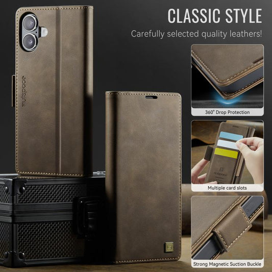 For iPhone 17 AutSpace A11 Side Buckle MagSafe Magnetic RFID Phone Leather Case(Coffee) - iPhone 17 Cases by AutSpace | Online Shopping UK | buy2fix