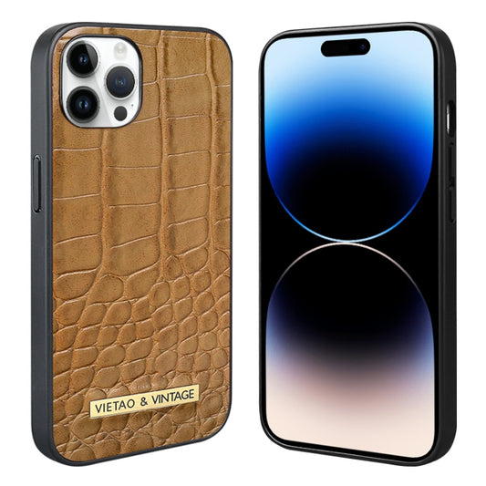 For iPhone 14 Pro Max VIETAO Alligator Texture PU Phone Case(Brown) - iPhone 14 Pro Max Cases by VIETAO | Online Shopping UK | buy2fix