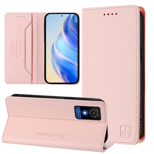 For TCL 501 RC01 Dual-Folded Magnetic Suction RFID Leather Phone Case(Pink)