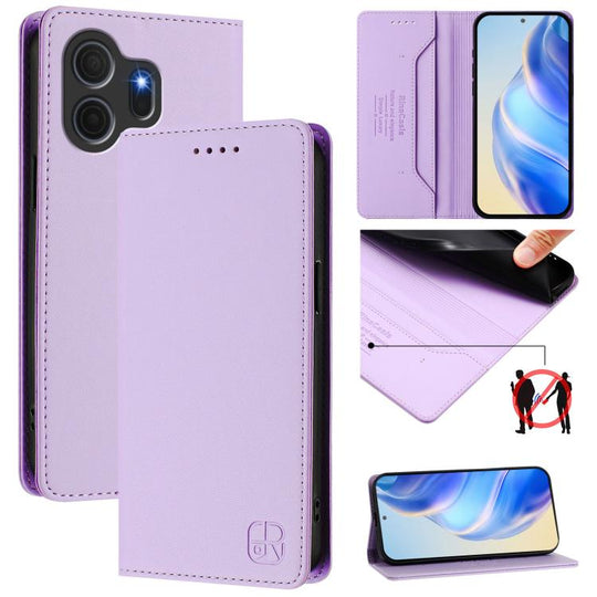 For TCL NxtPaper 70 Pro 5G RC01 Dual-Folded Magnetic Suction RFID Leather Phone Case(Light Purple)