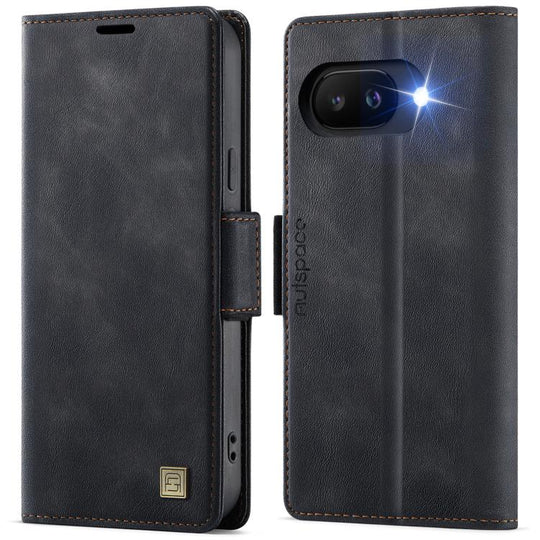 For Google Pixel 9a AutSpace A11 Side Buckle MagSafe Magnetic RFID Phone Leather Case(Black)
