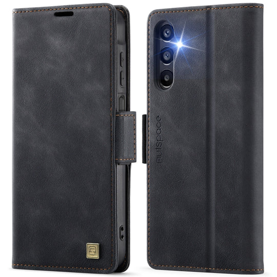 For Samsung Galaxy A16 5G AutSpace A11 Side Buckle MagSafe Magnetic RFID Phone Leather Case(Black)