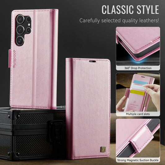 For Samsung Galaxy S25 Ultra 5G AutSpace A11 Side Buckle MagSafe Magnetic RFID Phone Leather Case(Rose Gold) - Galaxy S25 Ultra 5G Cases by AutSpace | Online Shopping UK | buy2fix