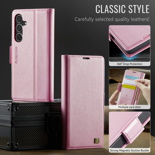 For Samsung Galaxy S25 5G AutSpace A11 Side Buckle MagSafe Magnetic RFID Phone Leather Case(Rose Gold) - Galaxy S25 5G Cases by AutSpace | Online Shopping UK | buy2fix