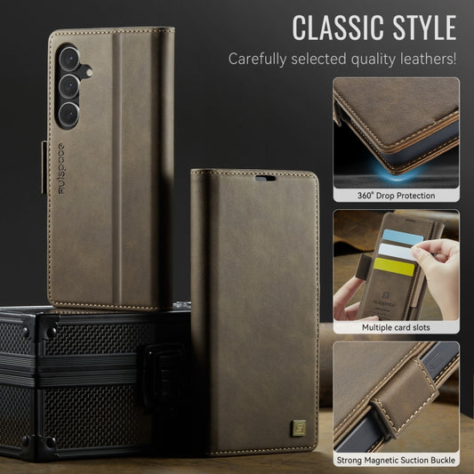 For Samsung Galaxy S25 5G AutSpace A11 Side Buckle MagSafe Magnetic RFID Phone Leather Case(Coffee) - Galaxy S25 5G Cases by AutSpace | Online Shopping UK | buy2fix
