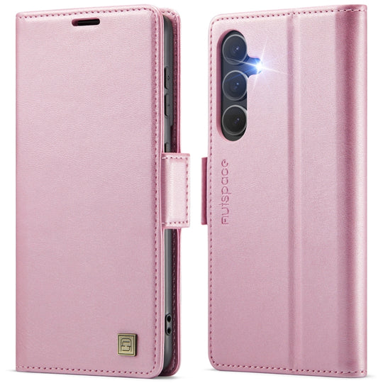 For Samsung Galaxy S25+ 5G AutSpace A11 Side Buckle MagSafe Magnetic RFID Phone Leather Case(Rose Gold)