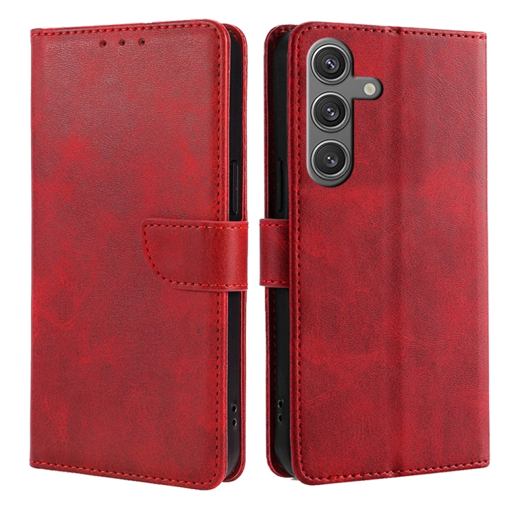For Samsung Galaxy S25 5G Calf Texture Buckle Flip Leather Phone Case(Red) by buy2fix