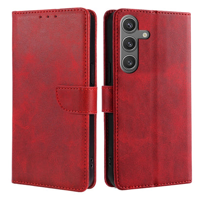 For Samsung Galaxy S25 5G Calf Texture Buckle Flip Leather Phone Case(Red) by buy2fix