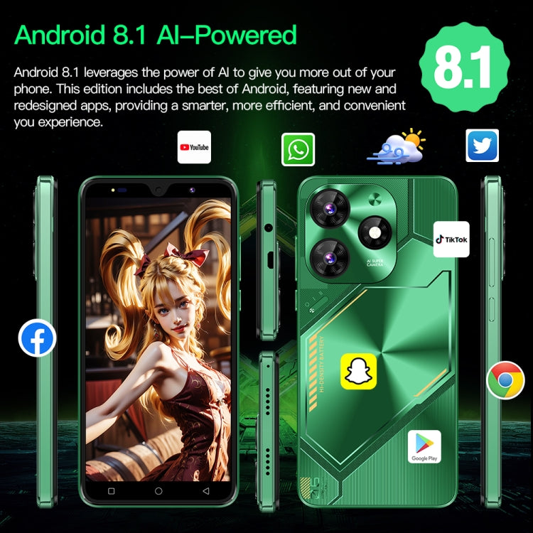 Povo6 Neo / DP29, 1GB+16GB, Face Identification, 5.0 inch Android 8.1 MTK6580M Quad Core, Network: 3G, Dual SIM, Plug:AU Plug(Green) -  by buy2fix | Online Shopping UK | buy2fix