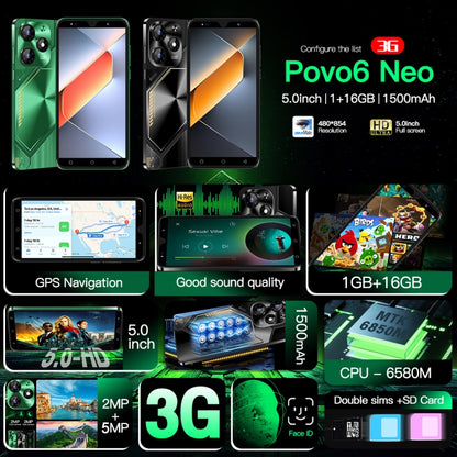 Povo6 Neo / DP29, 1GB+16GB, Face Identification, 5.0 inch Android 8.1 MTK6580M Quad Core, Network: 3G, Dual SIM, Plug:AU Plug(Green) -  by buy2fix | Online Shopping UK | buy2fix