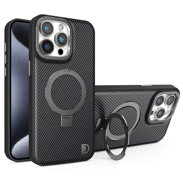 For iPhone 15 Pro Carbon Fiber MagSafe Holder Phone Case(Black) - iPhone 15 Pro Cases by buy2fix | Online Shopping UK | buy2fix