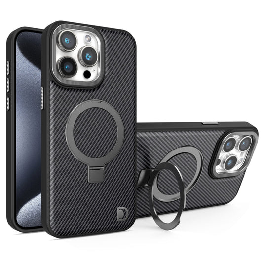 For iPhone 15 Pro Carbon Fiber MagSafe Holder Phone Case(Black) - iPhone 15 Pro Cases by buy2fix | Online Shopping UK | buy2fix