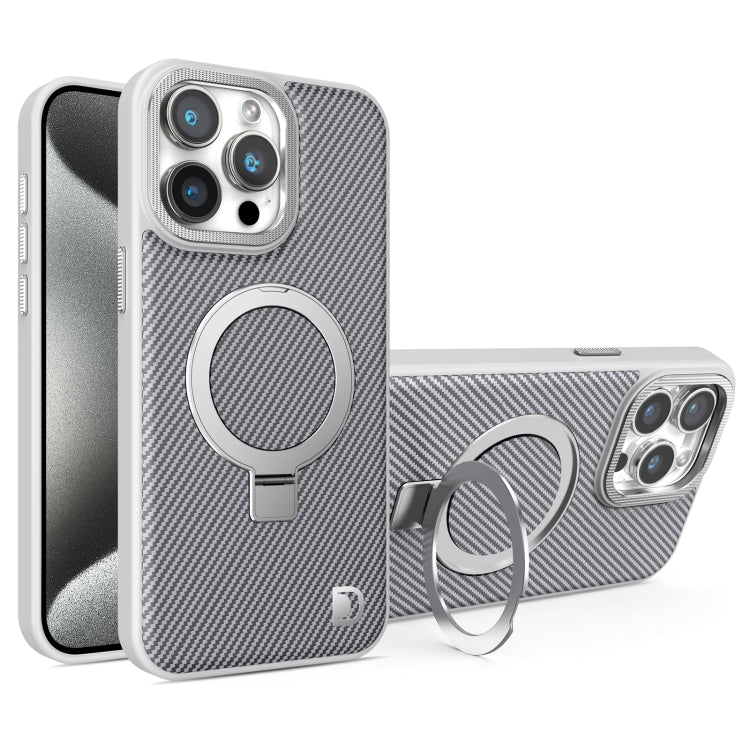 For iPhone 15 Pro Carbon Fiber MagSafe Holder Phone Case(Grey) - iPhone 15 Pro Cases by buy2fix | Online Shopping UK | buy2fix