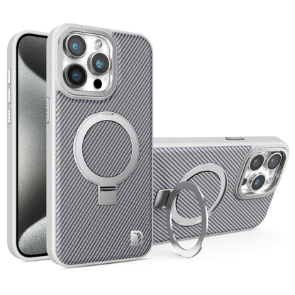 For iPhone 15 Pro Carbon Fiber MagSafe Holder Phone Case(Grey) - iPhone 15 Pro Cases by buy2fix | Online Shopping UK | buy2fix