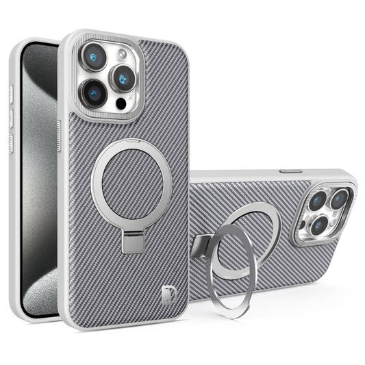 For iPhone 15 Pro Carbon Fiber MagSafe Holder Phone Case(Grey) - iPhone 15 Pro Cases by buy2fix | Online Shopping UK | buy2fix