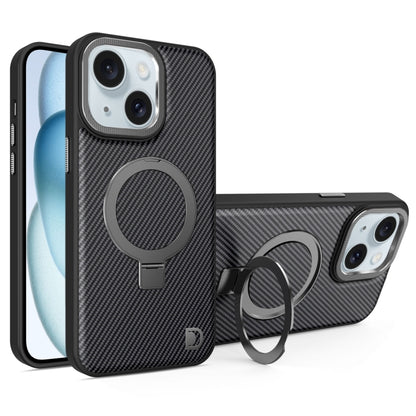 For iPhone 15 Plus Carbon Fiber MagSafe Holder Phone Case(Black) - iPhone 15 Plus Cases by buy2fix | Online Shopping UK | buy2fix