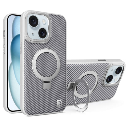 For iPhone 15 Carbon Fiber MagSafe Holder Phone Case(Grey) - iPhone 15 Cases by buy2fix | Online Shopping UK | buy2fix