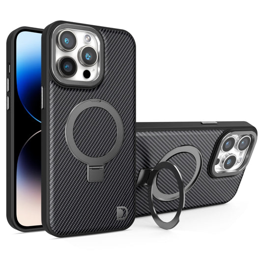 For iPhone 14 Pro Max Carbon Fiber MagSafe Holder Phone Case(Black) - iPhone 14 Pro Max Cases by buy2fix | Online Shopping UK | buy2fix