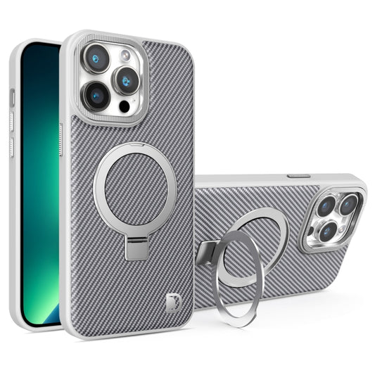 For iPhone 13 Pro Max Carbon Fiber MagSafe Holder Phone Case(Grey) - iPhone 13 Pro Max Cases by buy2fix | Online Shopping UK | buy2fix