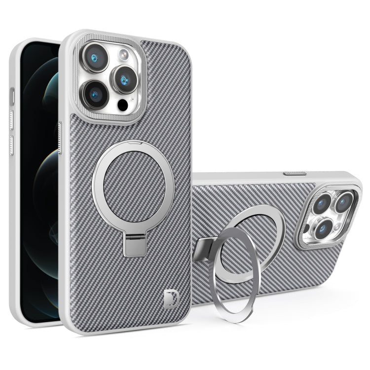 For iPhone 12 Pro Carbon Fiber MagSafe Holder Phone Case(Grey) - iPhone 12 / 12 Pro Cases by buy2fix | Online Shopping UK | buy2fix