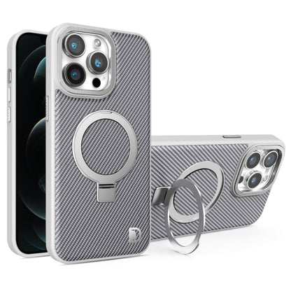 For iPhone 12 Pro Carbon Fiber MagSafe Holder Phone Case(Grey) - iPhone 12 / 12 Pro Cases by buy2fix | Online Shopping UK | buy2fix