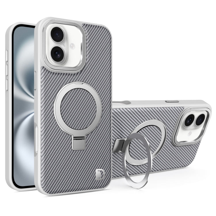For iPhone 16 Plus Carbon Fiber MagSafe Holder Phone Case(Grey) - iPhone 16 Plus Cases by buy2fix | Online Shopping UK | buy2fix