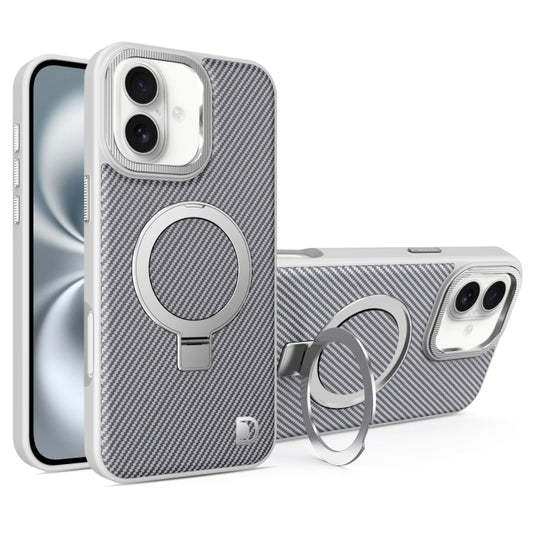 For iPhone 16 Plus Carbon Fiber MagSafe Holder Phone Case(Grey) - iPhone 16 Plus Cases by buy2fix | Online Shopping UK | buy2fix