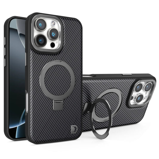 For iPhone 16 Pro Carbon Fiber MagSafe Holder Phone Case(Black) - iPhone 16 Pro Cases by buy2fix | Online Shopping UK | buy2fix