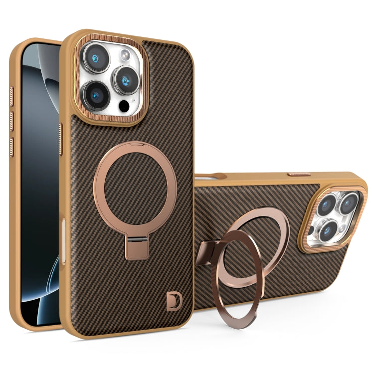 For iPhone 16 Pro Carbon Fiber MagSafe Holder Phone Case(Gold) - iPhone 16 Pro Cases by buy2fix | Online Shopping UK | buy2fix