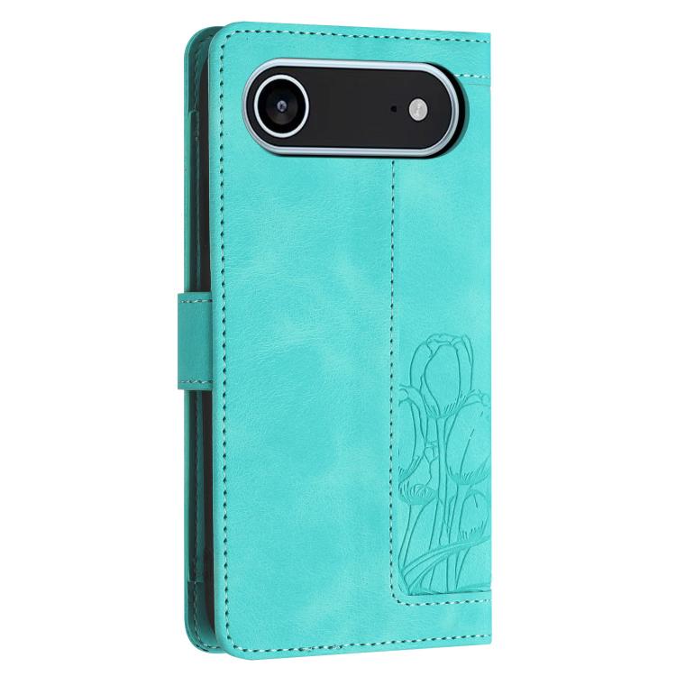 For iPhone Air Tulips Embossed Leather Phone Case with Lanyard(Green) - iPhone Air Cases by buy2fix | Online Shopping UK | buy2fix