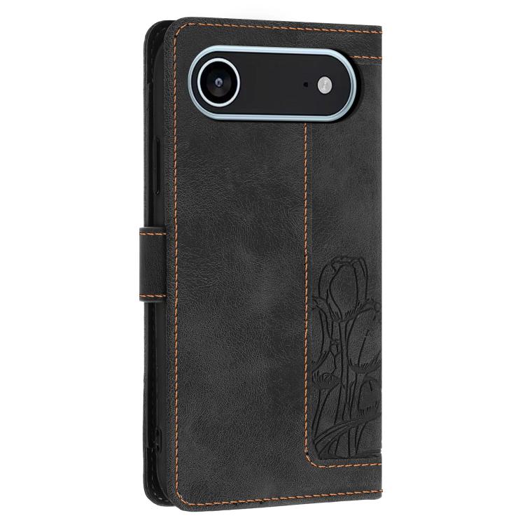 For iPhone Air Tulips Embossed Leather Phone Case with Lanyard(Black) - iPhone Air Cases by buy2fix | Online Shopping UK | buy2fix