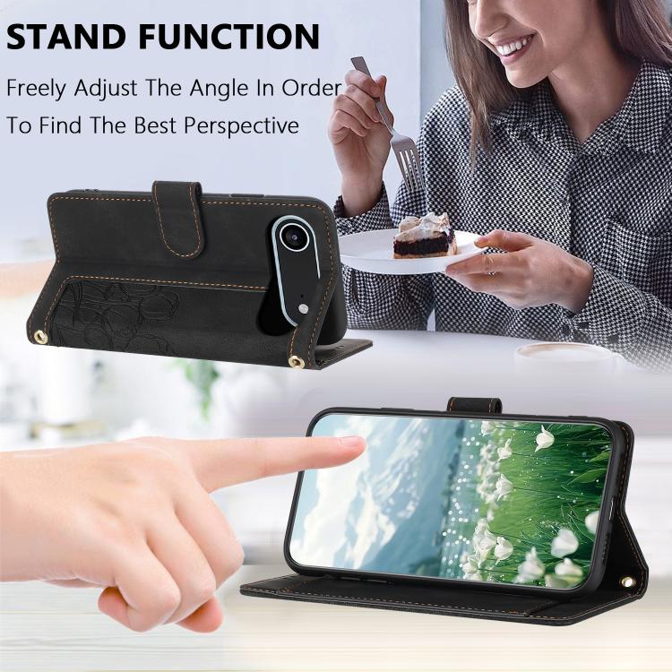 For iPhone Air Tulips Embossed Leather Phone Case with Lanyard(Black) - iPhone Air Cases by buy2fix | Online Shopping UK | buy2fix