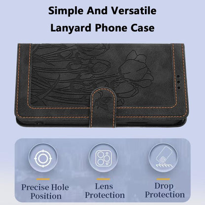 For iPhone Air Tulips Embossed Leather Phone Case with Lanyard(Black) - iPhone Air Cases by buy2fix | Online Shopping UK | buy2fix