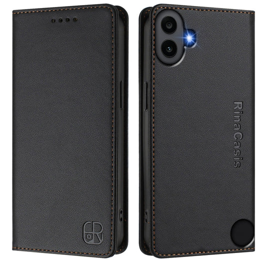 For Nothing CMF Phone 1 RC01 Dual-Folded Magnetic Suction RFID Leather Phone Case(Black) - Nothing Cases by buy2fix | Online Shopping UK | buy2fix