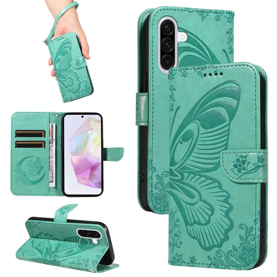 For Samsung Galaxy A56 5G Swallowtail Butterfly Embossed Leather Phone Case(Green)