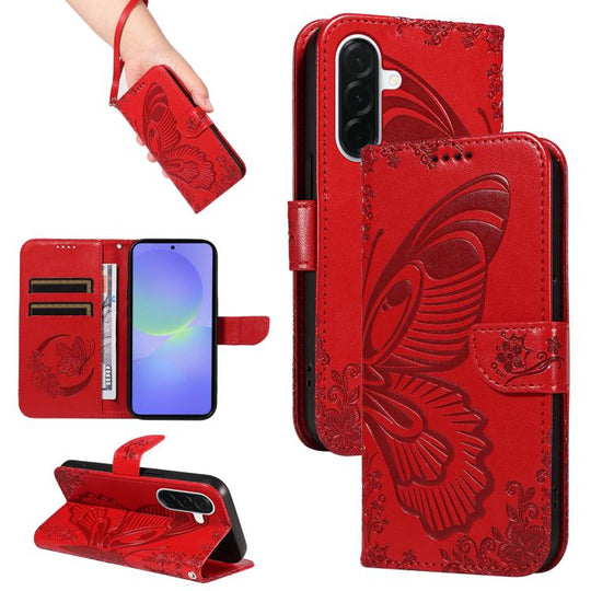 For Samsung Galaxy A37 5G Swallowtail Butterfly Embossed Leather Phone Case(Red)