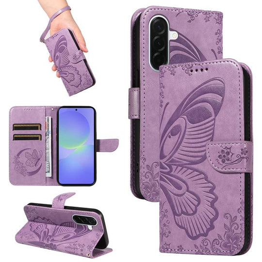 For Samsung Galaxy A37 5G Swallowtail Butterfly Embossed Leather Phone Case(Purple)