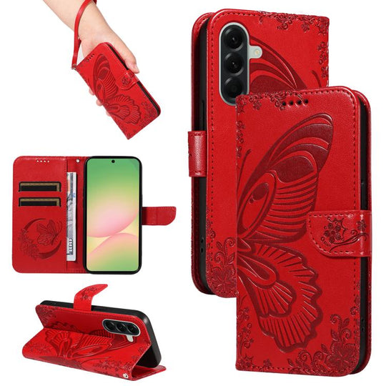 For Samsung Galaxy A57 5G Swallowtail Butterfly Embossed Leather Phone Case(Red)