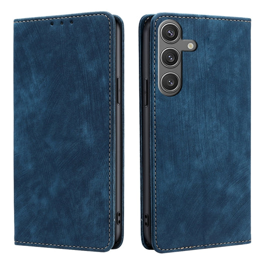 For Samsung Galaxy S25 5G RFID Anti-theft Brush Magnetic Leather Phone Case(Blue) by buy2fix