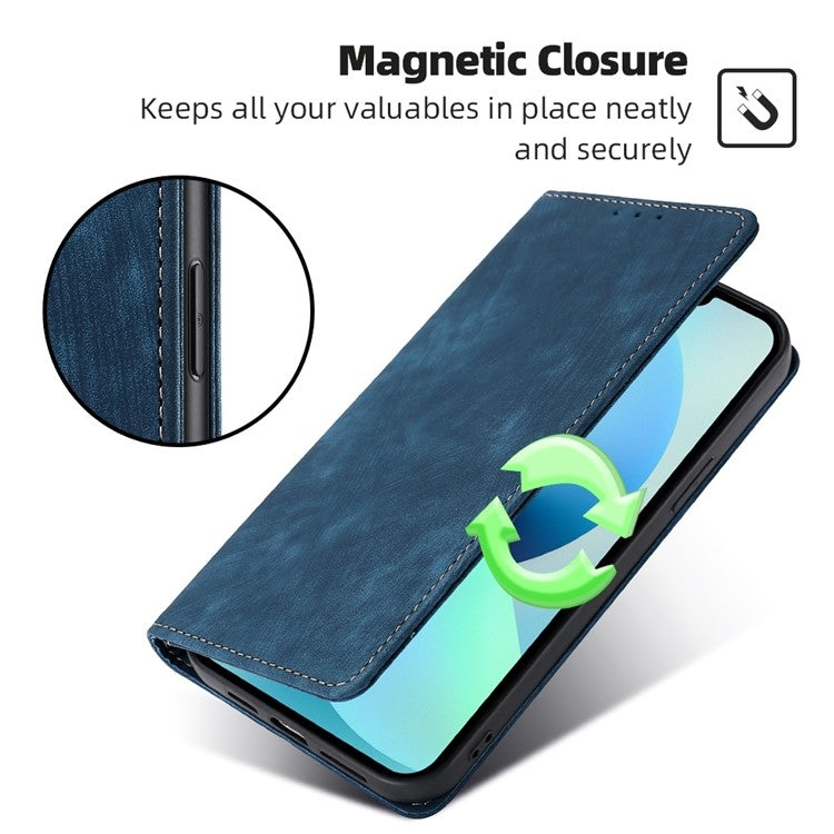 For Samsung Galaxy S25 5G RFID Anti-theft Brush Magnetic Leather Phone Case(Blue) by buy2fix
