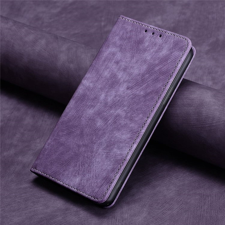 For Samsung Galaxy S25 5G RFID Anti-theft Brush Magnetic Leather Phone Case(Purple) by buy2fix