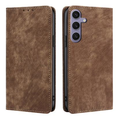 For Samsung Galaxy S25+ 5G RFID Anti-theft Brush Magnetic Leather Phone Case(Brown) by buy2fix