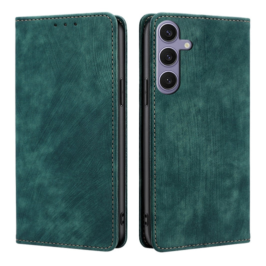 For Samsung Galaxy S25+ 5G RFID Anti-theft Brush Magnetic Leather Phone Case(Green) by buy2fix