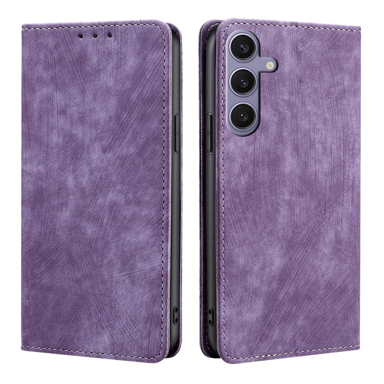 For Samsung Galaxy S25+ 5G RFID Anti-theft Brush Magnetic Leather Phone Case(Purple) by buy2fix