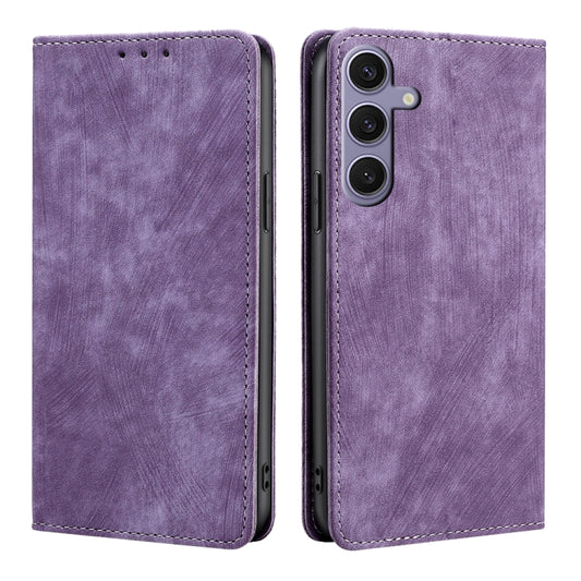 For Samsung Galaxy S25+ 5G RFID Anti-theft Brush Magnetic Leather Phone Case(Purple) by buy2fix