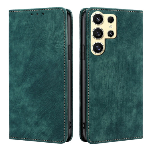 For Samsung Galaxy S25 Ultra 5G RFID Anti-theft Brush Magnetic Leather Phone Case(Green) by buy2fix