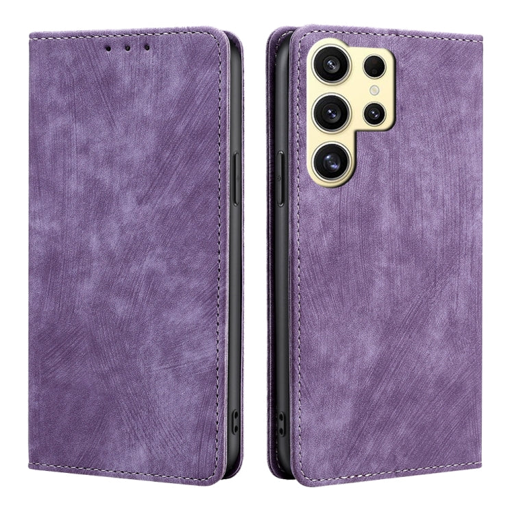 For Samsung Galaxy S25 Ultra 5G RFID Anti-theft Brush Magnetic Leather Phone Case(Purple) by buy2fix