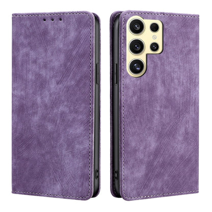 For Samsung Galaxy S25 Ultra 5G RFID Anti-theft Brush Magnetic Leather Phone Case(Purple) by buy2fix